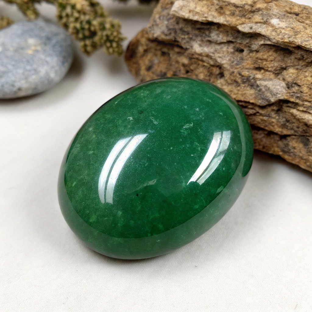 تصویر سنگ یشم سبز با بافت صاف و درخشان که ویژگیهای خاص خود را نشان میدهد