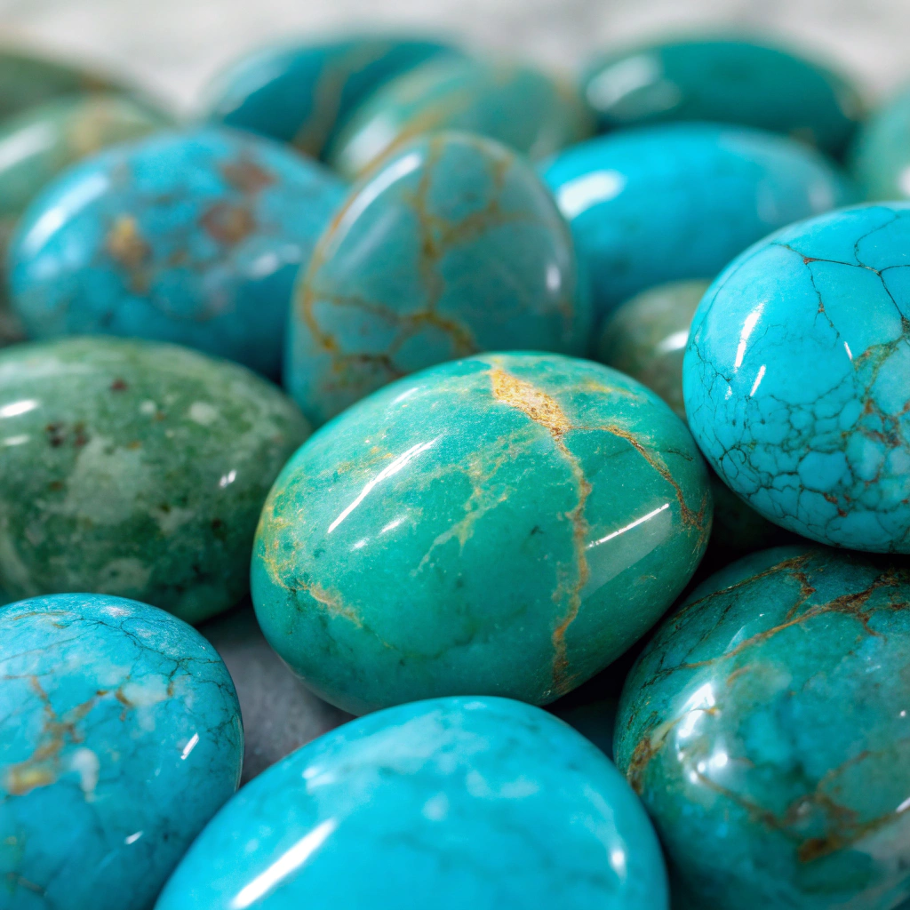 تصویر نزدیک از سنگ فیروزه کرمان با رنگهای آبی و سبز درخشان و الگوهای طبیعی آن