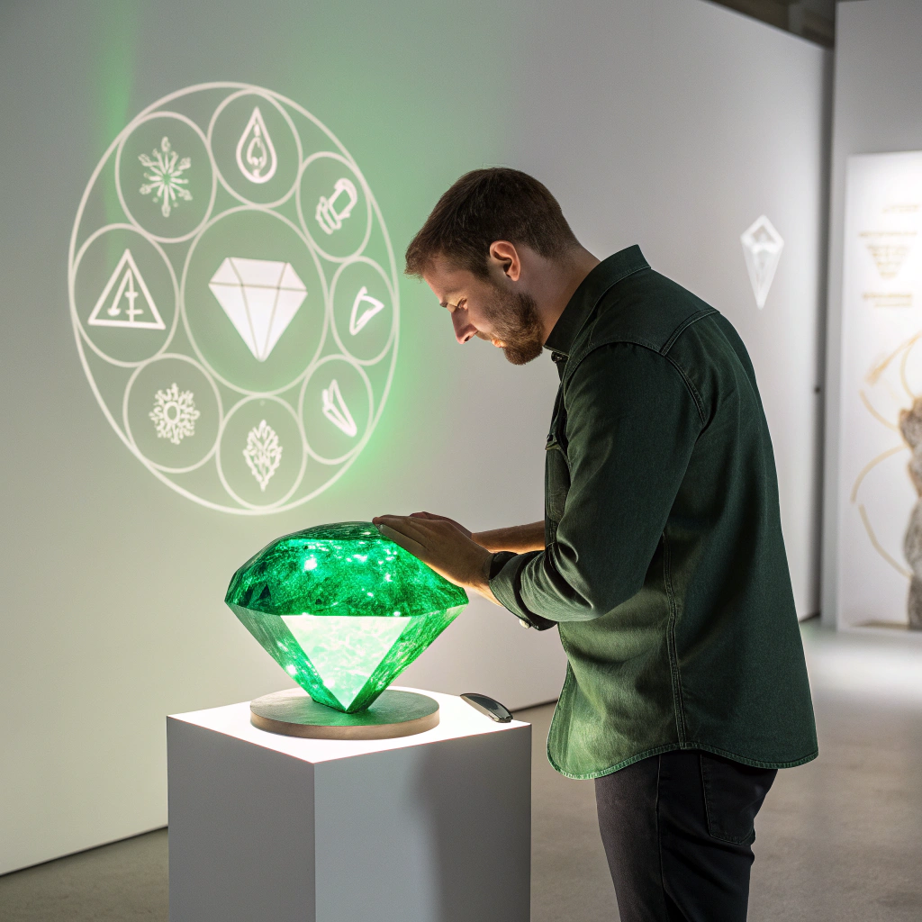 تصویر سه‌بعدی زمرد سبز درخشان به‌عنوان یکی از سنگ های ماه خرداد برای تمرکز ذهن و تعادل احساسات