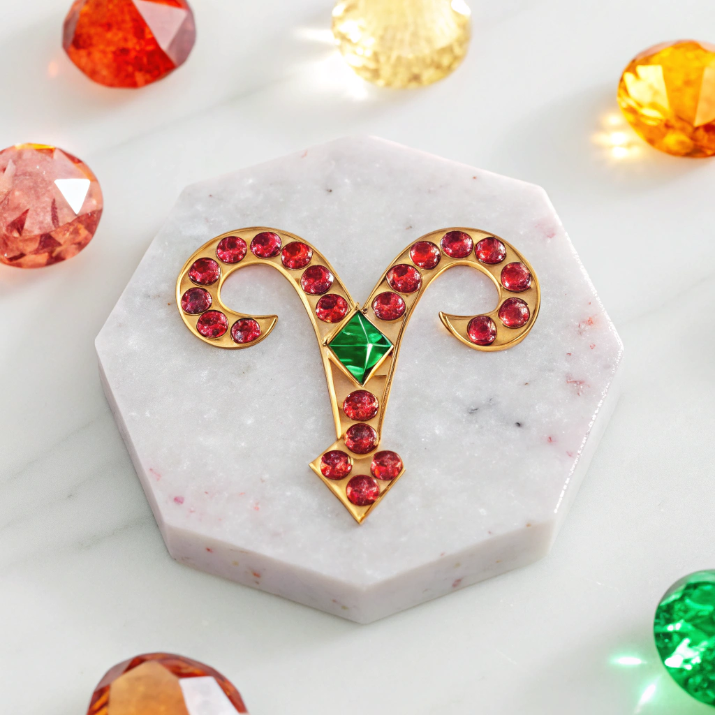 تصویر ایزومتریک مدرن از سنگ ماه فروردین با بلورهای درخشان و رنگ‌های زنده، پس‌زمینه مینیمالیستی برای نمایش ویژگی‌های سنگ‌ها.